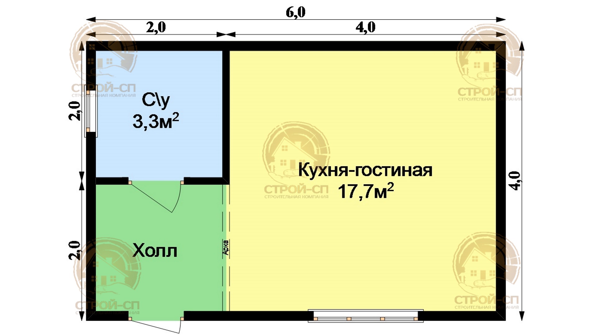 ⛪️ Проект одноэтажного дома из бруса 6х4 ОД02 цена под ключ в Великом  Новгороде